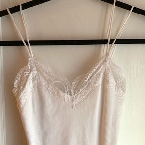 Lace Trimmed White Ribbed Bodysuit